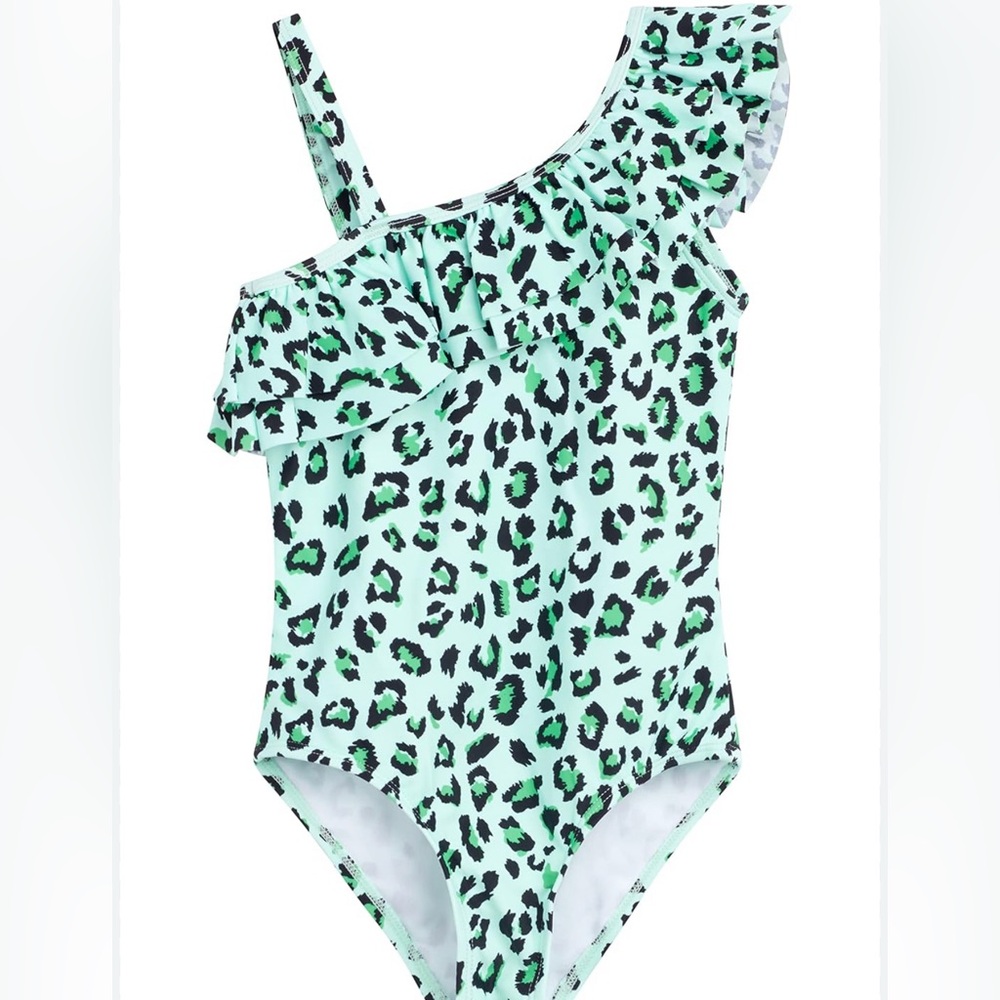 Kids One-Shoulder ruffle Leopard Print Swimsuit size 14 New in Bag